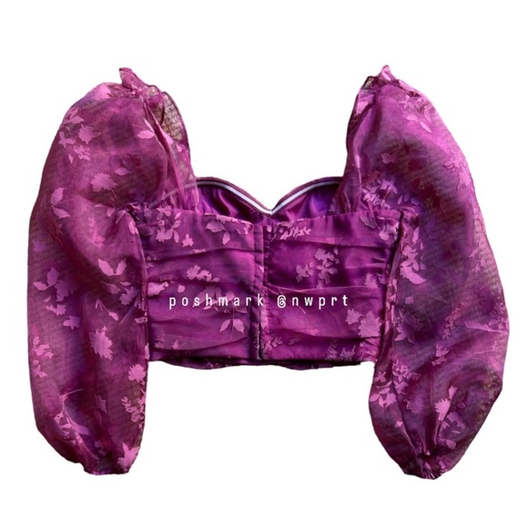 LOVERS + FRIENDS 💘 Octavia Pink Magenta Crop Top Ruched Blouse Puff Sleeve XS - Picture 5 of 9